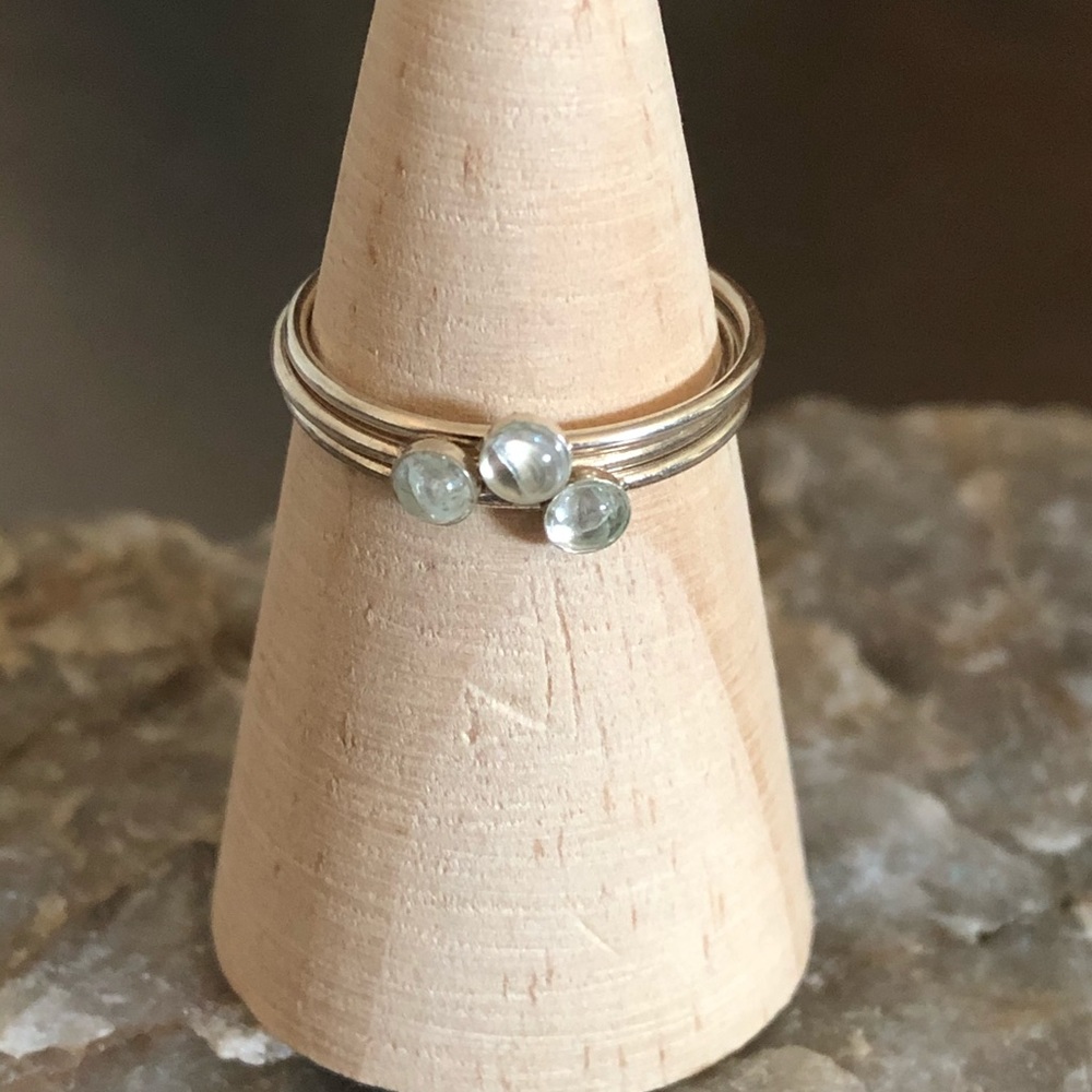 Aquamarine and sterling stacking rings. Size 7.5